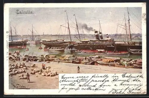 AK Calcutta, Dampfer im Hafen