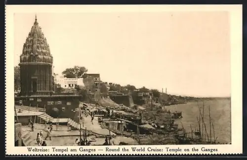 AK Ganges, Tempel am Ganges, Weltreise der Hamburg-Amerikalinie