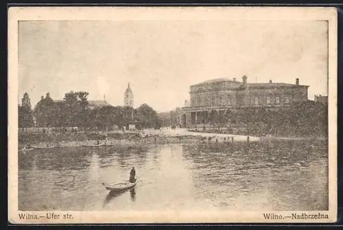 AK Wilna, Partie in der Uferstrasse, Mann im Ruderboot