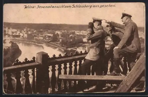 AK Wilna, Soldaten auf dem Schlossberg blicken auf die Stadt