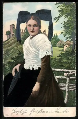 AK Hübsche Markgräflerin in Tracht