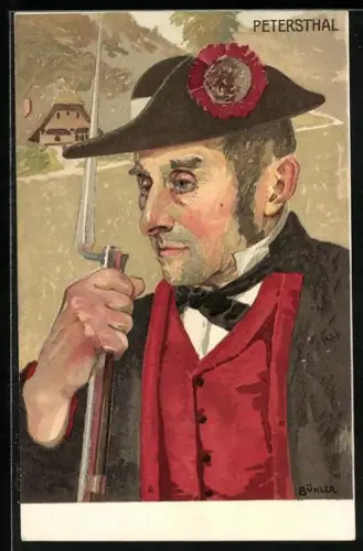 Künstler-AK sign. Bühler: Petersthal, Mann in Schwarzwälder Tracht