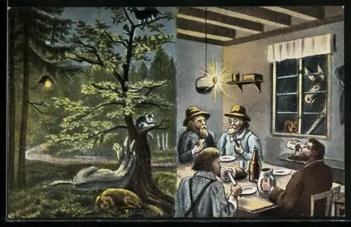 AK Bremen, Die Bremer Stadtmusikanten draussen am Fenster