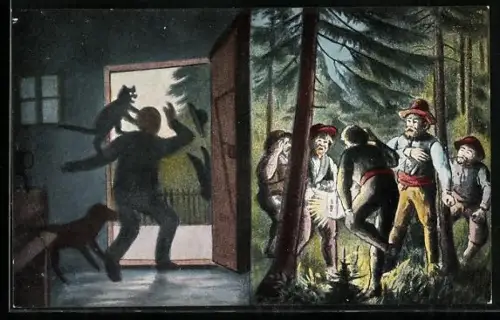 AK Die Bremer Stadtmusikanten vertreiben die Arbeiter aus dem Wirtshaus