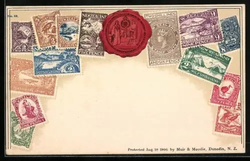 AK Wappen und Briefmarken von New Zealand / Neuseeland
