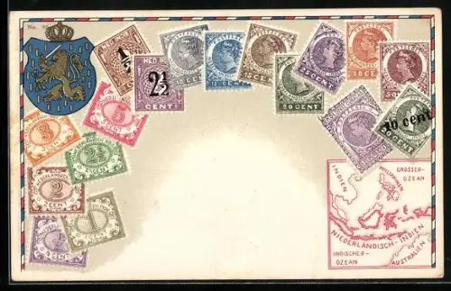 AK Briefmarken, Landkarte Indien, Philippinen, Australien