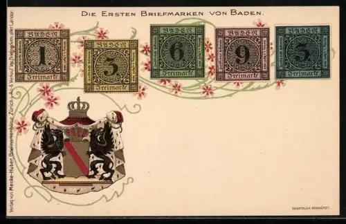 Lithographie Baden, Briefmarken und Wappen