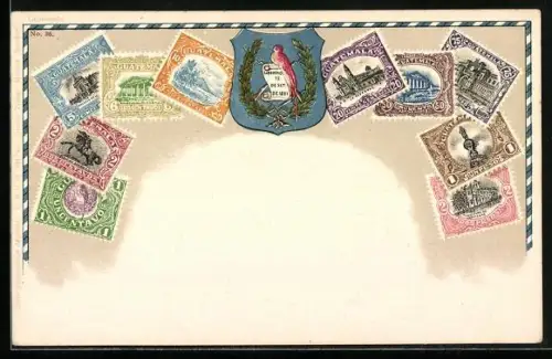 AK Guatemala, Briefmarken aus Guatemala mit Wappen