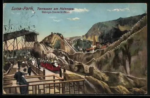 AK Berlin-Halensee, Luna-Park mit Gebirgsszenerie-Bahn