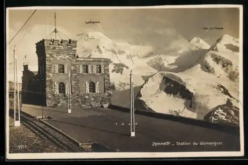 AK Zermatt, Station du Gornergrat mit Lyskamm