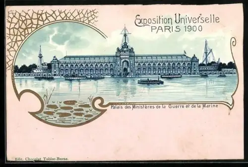 Lithographie Paris, Exposition Universelle 1900, Palais des Ministères de la Guerre et de la Marine