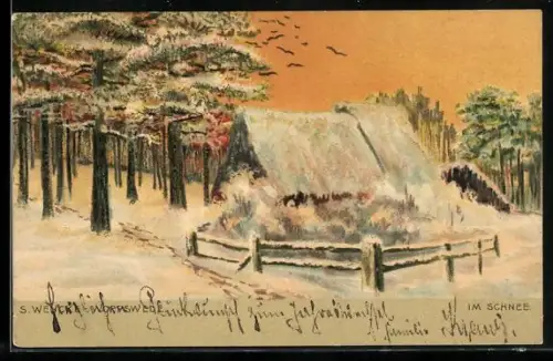 Künstler-AK S.Wencke: Häuschen im Schnee