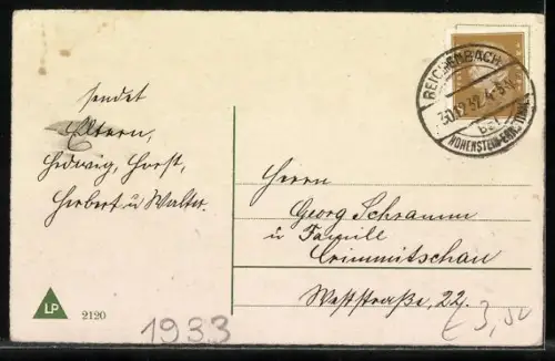 Lithographie Mädchen mit Pilz im Schlitten von Schweinen gezogen