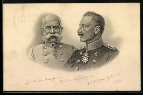 AK Kaiser Franz Josef I. von Österreich, Kaiser Wilhelm II. in Uniform mit Orden
