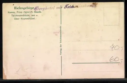 AK Ober-Krummhübel, Berghotel zur Teichmannbaude im Riesengebirge