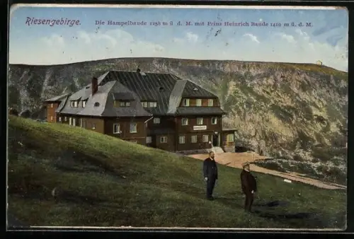 AK Hampelbaude, Berghütte mit Prinz Heinrich-Baude im Riesengebirge