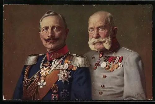 AK Kaiser Wilhelm II. und Franz Josef I. von Österreich in Uniform