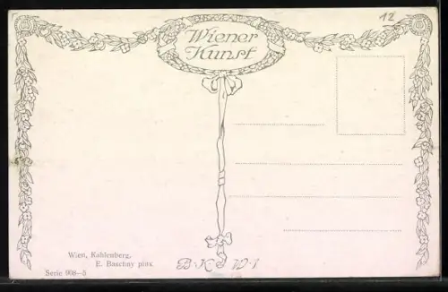 Künstler-AK Brüder Kohn (B.K.W.I) Nr. 908-5: Eisenbahn fährt an Feldern vorüber