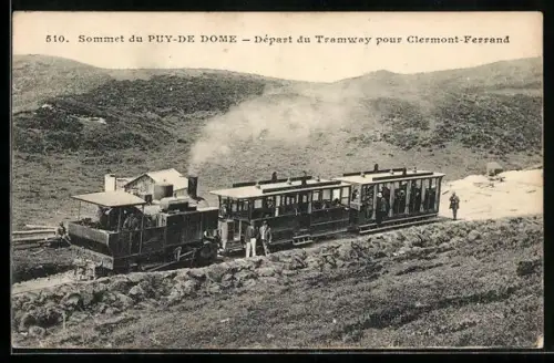 AK Le Puy-de-Dome, Sommet, Depart du Tramway pour Clermont-Ferrand