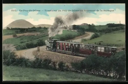 AK Le Puy-de-Dome, Tramway au tournant de la Baraque, Strassenbahn