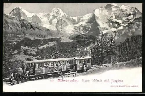 AK Mürrenbahn, Ansicht mit Eiger, Mönch u. Jungfrau