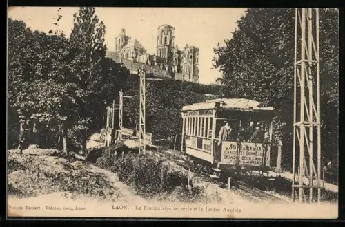 AK Laon, Le Funiculaire traversant le Jardin Anglais