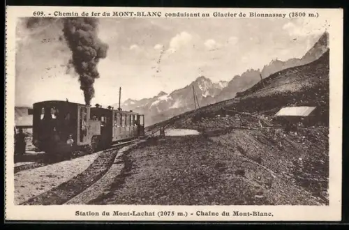 AK Chamonix, Chemin de fer du Mont-Blanc conduisant au Glacie de Bionnassay, Station du Mont-Lachat, Chaîne du Mt-Blanc