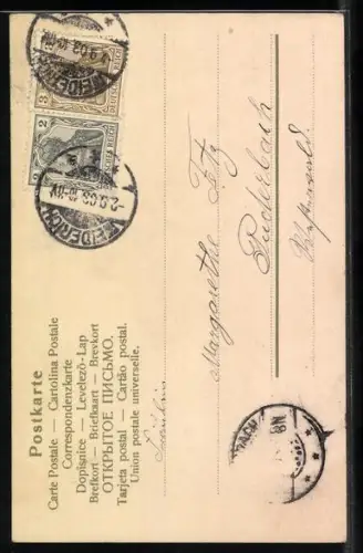 Duft-AK Kleiner Engel mit einem Veilchenstrauss