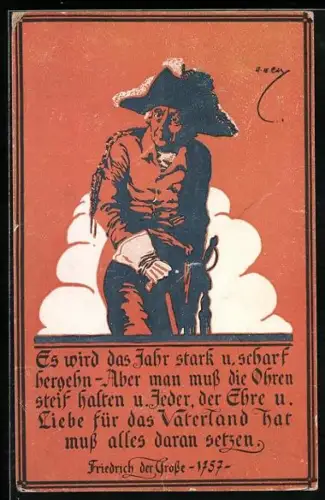 Künstler-AK Es wird das Jahr stark und scharf hergehn..., Friedrich der Grosse
