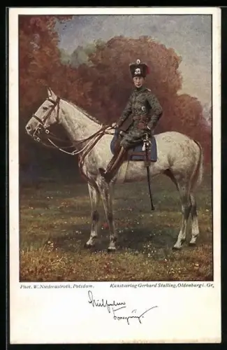 Künstler-AK Kronprinz Wilhelm von Preussen in Uniform auf dem Pferd