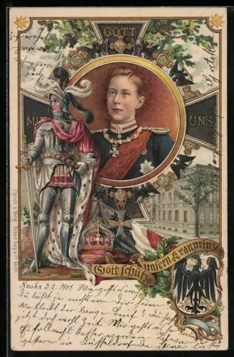 Künstler-AK Kronprinz Wilhelm von Preussen, Ritter in Rüstung