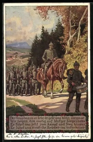 Künstler-AK P. Hey: Unsere Feldgrauen Nr. 3, Der Hauptmann, er lebe..., Verein für das Deutschtum im Ausland