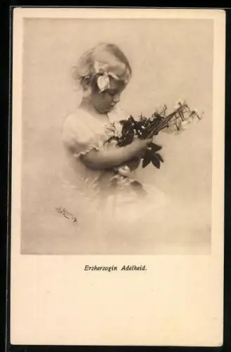 Künstler-AK Erzherzogin Adelheid von Österreich, Kinderportrait mit Blumen, Karte d. Kriegsfürsorgeamts