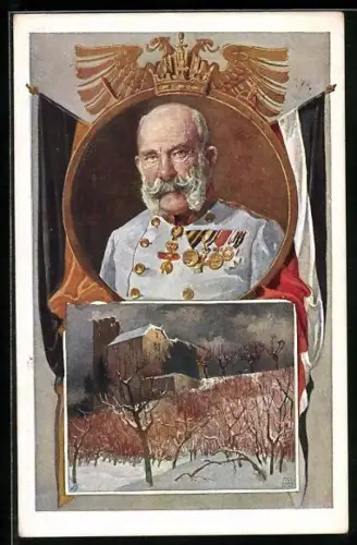 Künstler-AK Deutscher Schulverein Nr. 787: Kaiser Franz Josef I. von Österreich und Burg
