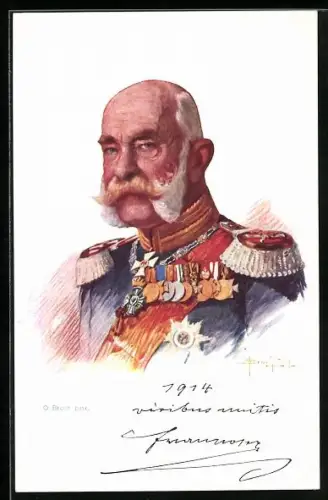 AK Kaiser Franz Josef I. von Österreich in Uniform mit Epauletten und Abzeichen