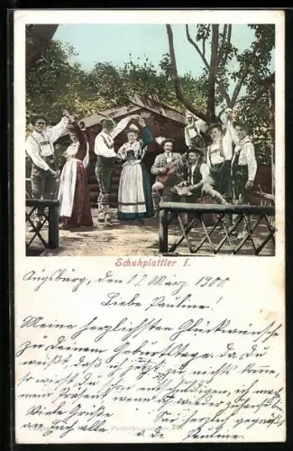 AK Paare in Tracht tanzen Schuhplattler, Volkstanz