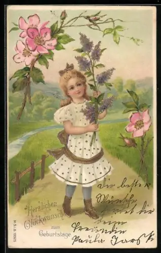 AK Mädchen mit Blumen auf einer Wiese