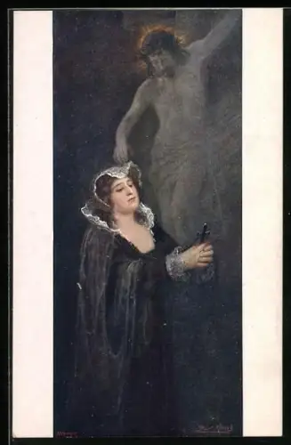 Künstler-AK Fr. Klimes: Gott hat mich erhört, Frau mit Rosenkranz