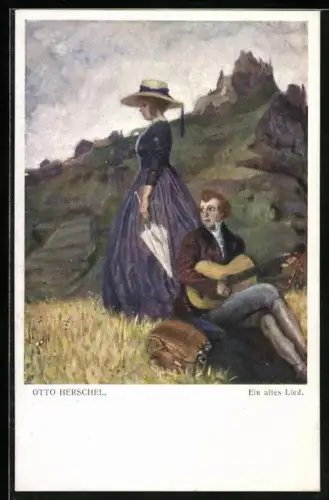 Künstler-AK Otto Herschel: Ein altes Lied, Liebespaar