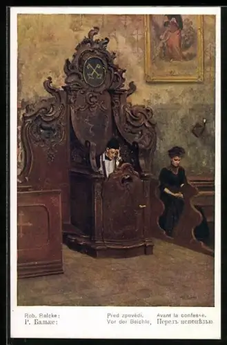 Künstler-AK sign. Rob. Balcke: Vor der Beichte