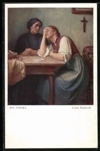 Künstler-AK Josef Straka: Letzte Nachricht, Trauer, Tod
