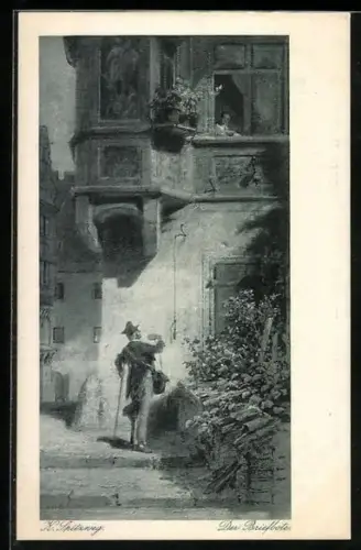 Künstler-AK Carl Spitzweg: Der Briefbote unter dem Fenster