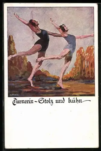 Künstler-AK Otto Amtsberg: Turnerin, Stolz und kühn, zwei Turnerinnen