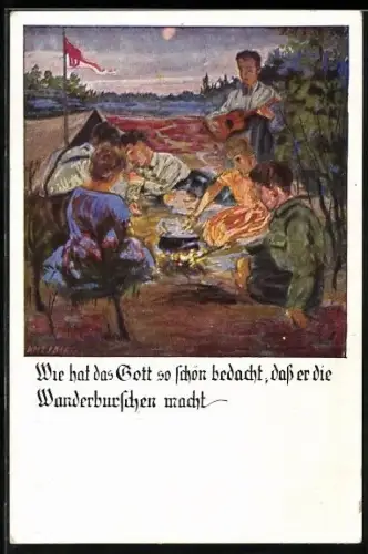 Künstler-AK Otto Amtsberg: Wie hat das Gott so schön bedacht..., Junge Menschen am Lagerfeuer