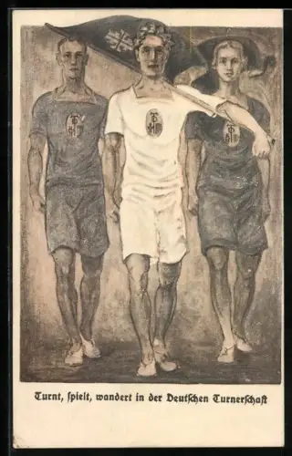 AK Turnt, spielt, wandert in der Deutschen Turnerschaft, Athleten mit Fahne