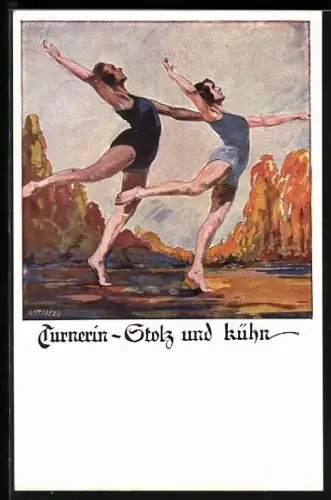 Künstler-AK Otto Amtsberg: Turnerin, Stolz und kühn, zwei Turnerinnen