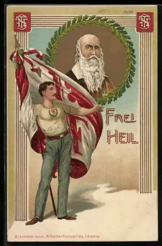 AK Turnvater Jahn, Turner mit Flagge, Gut Heil