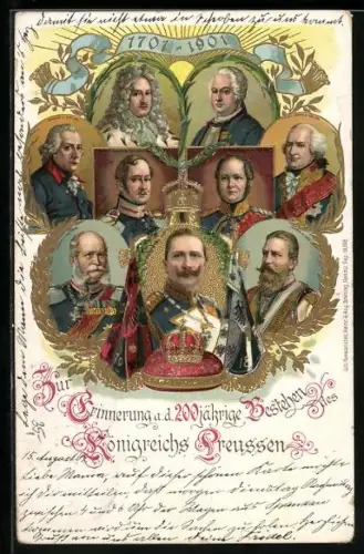 Lithographie Zum 200jährigen Bestehen des Königreichs Preussen, Friedrich Wilhelm III. von Preussen, 1701-1901