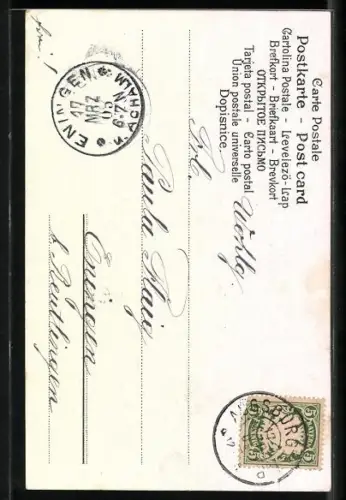 AK Das Elterngrab, Frau trauert an der Rasenbank