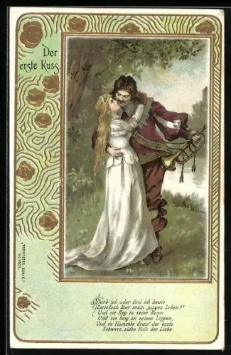 Lithographie Der erste Kuss des Trompeters von Säckingen, Behüt Dich Gott!